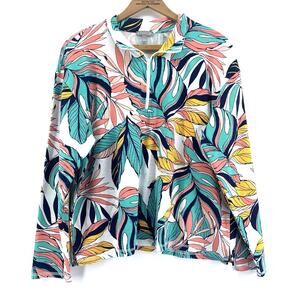 T By Talbots Sweatshirt Women XLPetite Floral SPF‎ Pullover 1/4 Zip Long Sleeve